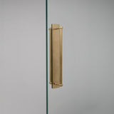 Antikes Messing Harper Stossgriff 2x mit Schild 320 mm – auf weissem Hintergrund